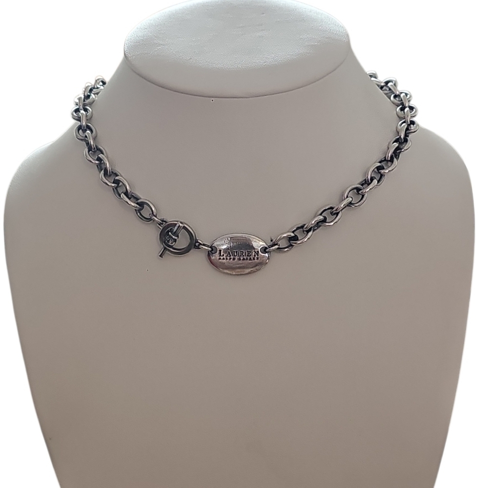 Lauren Ralph Lauren Silver Oval Logo Choker Necklace